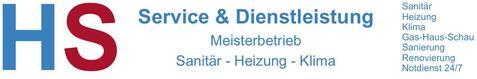 Logo von HS Service & Dienstleistung, Meisterbetrieb f&uuml;r Sanit&auml;r, Heizung und Klima, mit Kontaktinformationen und Notdienst.