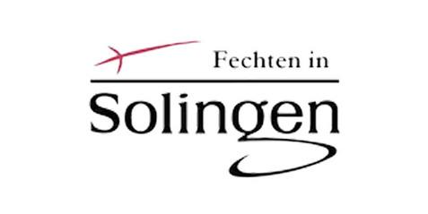 Logo "Fechten in Solingen" mit geschwungenen Linien und stilisiertem Schwertsymbol.