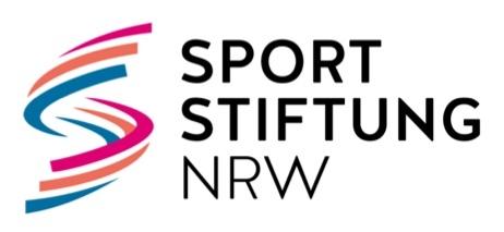 Logo der Sportstiftung NRW mit dynamischen, farbigen Schwingungen und schwarzem Schriftzug.