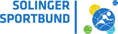 Logo des Solinger Sportbunds mit blauer Schrift und grafischen Sportelementen in Gelb, Grün und Blau.