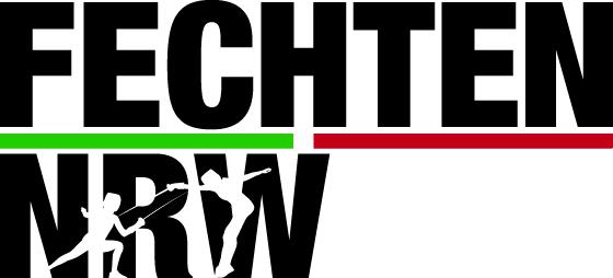 Logo von Fechten NRW mit stilisierten Fechtern und den Worten „FECHTEN NRW“ in großen Buchstaben.
