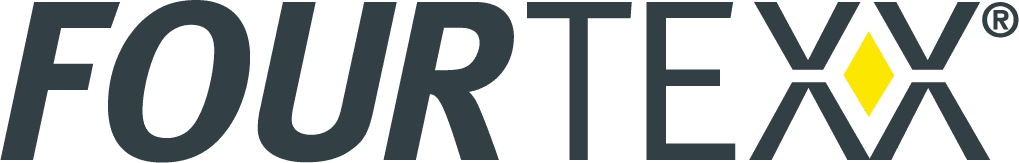 Logo von FOURTEXX in dunkler Schrift mit gelbem Diamantsymbol.